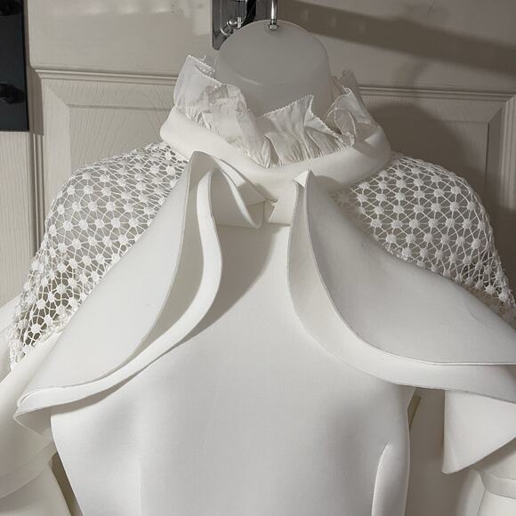 WHY White Avant Garde 2 PC Set Maxi Skirt SZ L Sculptural Ruffle Formal Theater - Picture 3 of 14